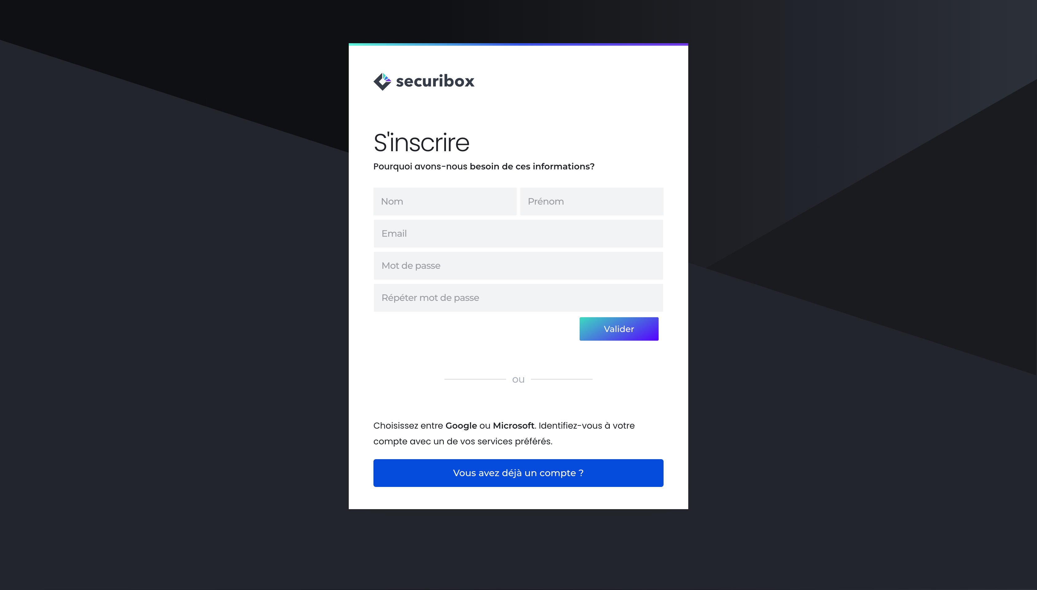 Securibox ID public landing from hero through footer, including product mark, headline on authentication, and call-to-action.