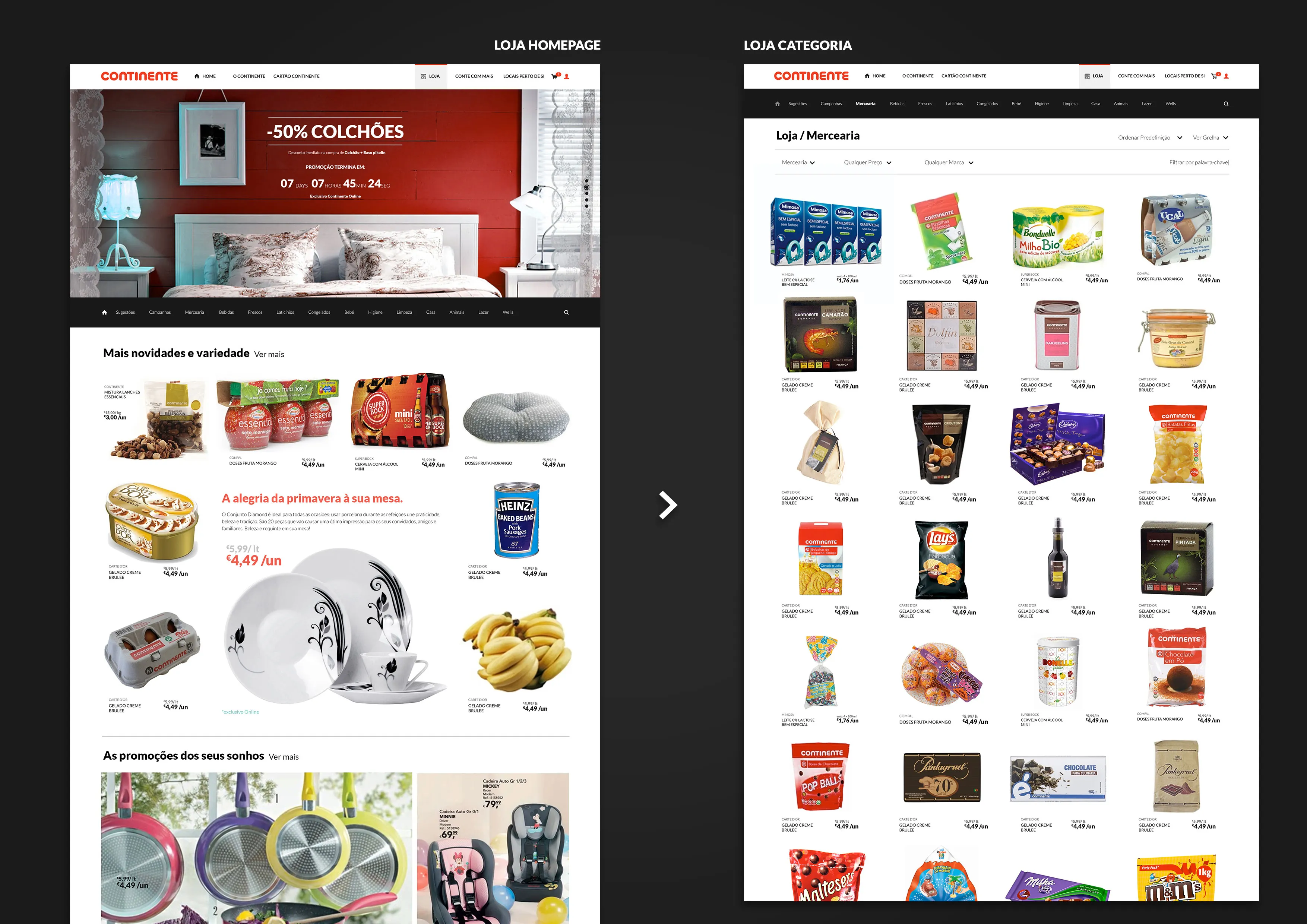 Proposal: Continente shop surfaces with category browsing and product discovery.